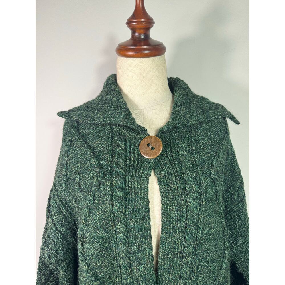 CARRAIG DONN Cardigan Cable Knit Green Wool Open Front Single Button Women's L - Picture 2 of 7